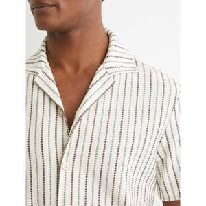 REISS Percy Textured-Stripe Cuban-Collar Shirt